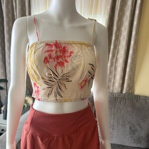 Billabong Floral Crop Top in Cream and Red